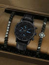 Men's Alloy Sports Watch With Round Dial Beaded Woven Bracelet And Stainless Steel Clasp