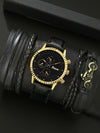 Men's Alloy Sports Watch With Round Dial Beaded Woven Bracelet And Stainless Steel Clasp