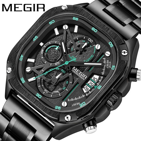 Men's Alloy Square Watch With Mineral Strengthened Glass Mirror Stainless Steel Strap And Clasp Trendy Fashion Chronograph Luminous Calendar