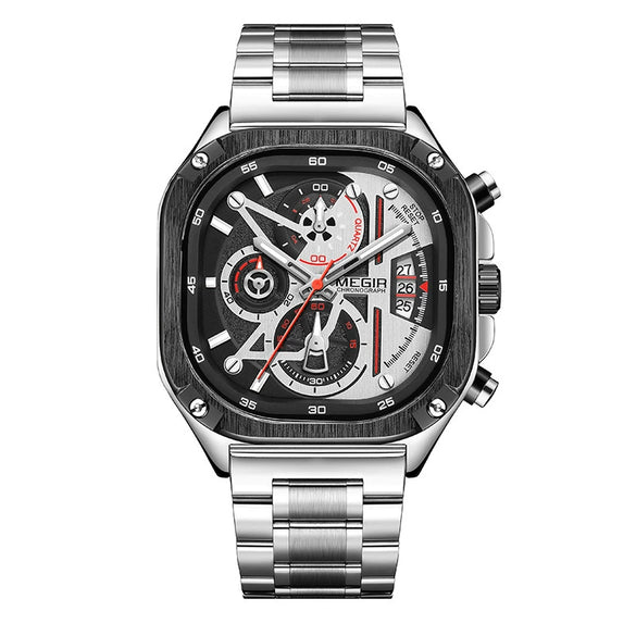 Men's Alloy Square Watch With Mineral Strengthened Glass Mirror Stainless Steel Strap And Clasp Trendy Fashion Chronograph Luminous Calendar