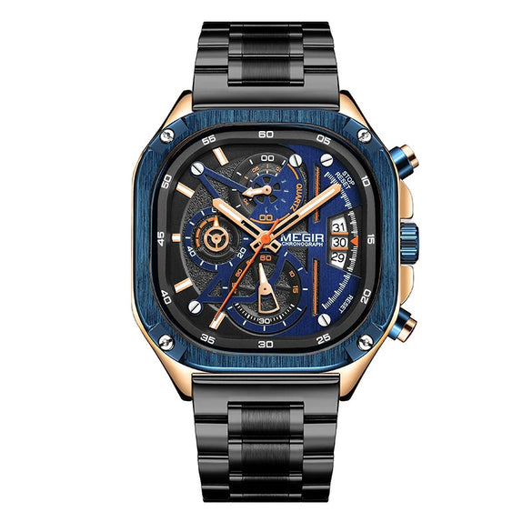 Men's Alloy Square Watch With Mineral Strengthened Glass Mirror Stainless Steel Strap And Clasp Trendy Fashion Chronograph Luminous Calendar