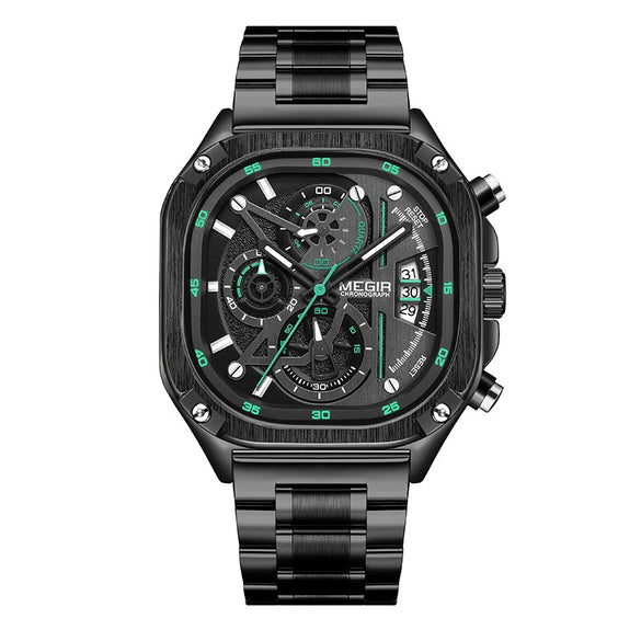Men's Alloy Square Watch With Mineral Strengthened Glass Mirror Stainless Steel Strap And Clasp Trendy Fashion Chronograph Luminous Calendar