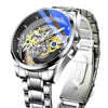 Men's Alloy Stainless Steel Leisure Doublesided Hollow Through Bottom Waterproof Luminous Pointer Watch With Onion Crown And Single Folding Buckle