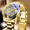 Men's Alloy Stainless Steel Leisure Doublesided Hollow Through Bottom Waterproof Luminous Pointer Watch With Onion Crown And Single Folding Buckle