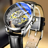 Men's Alloy Stainless Steel Leisure Doublesided Hollow Through Bottom Waterproof Luminous Pointer Watch With Onion Crown And Single Folding Buckle