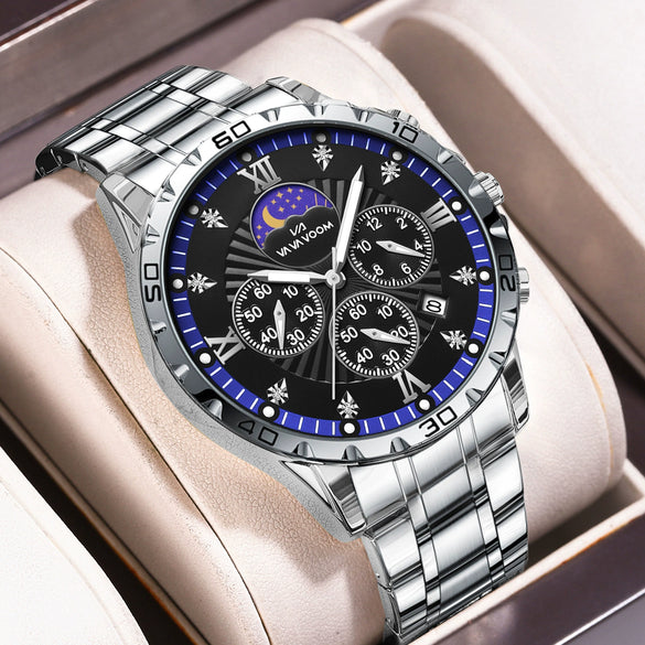 Men's Alloy Stainless Steel Waterproof Luminous Calendar Quartz Watch With Round Dial And Business Style