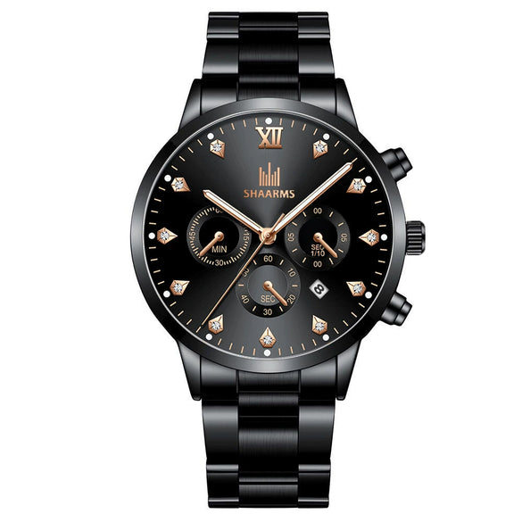 Men's Alloy Steel Band Quartz Watch With Round Dial And Single Folding Buckle Business Style