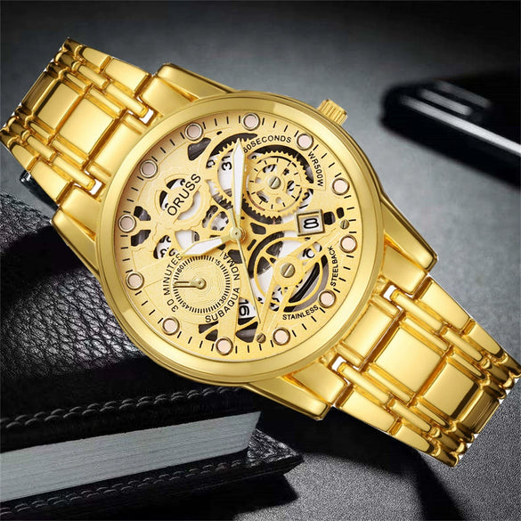 Men's Alloy Wrist Watch Round Dial Personality Durable Trendy Cool Black Waterproof Luminous Business Style
