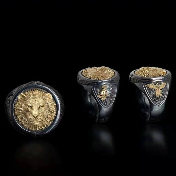 Men's And Women's Metal Goldplated Simple Style Ring With Lion Head Design