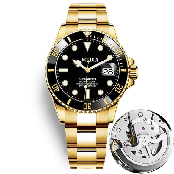 Men's Automatic Fake Mechanical Waterproof Luminous Calendar Watch With Alloy Case And Strap Stainless Steel Butterfly Buckle Round Dial