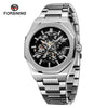 Men's Automatic Flywheel Mechanical Watch Metal Case Stainless Steel Strap And Buckle Round Dial Hollow Literal Polygon Design Leisure Style