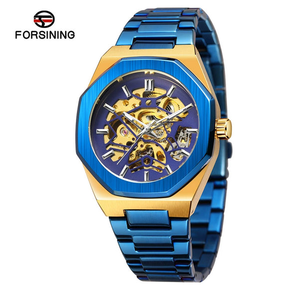 Men's Automatic Flywheel Mechanical Watch Metal Case Stainless Steel Strap And Buckle Round Dial Hollow Literal Polygon Design Leisure Style