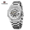 Men's Automatic Flywheel Mechanical Watch Metal Case Stainless Steel Strap And Buckle Round Dial Hollow Literal Polygon Design Leisure Style