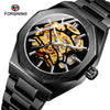Men's Automatic Flywheel Mechanical Watch Metal Case Stainless Steel Strap And Buckle Round Dial Hollow Literal Polygon Design Leisure Style