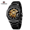 Men's Automatic Flywheel Mechanical Watch Metal Case Stainless Steel Strap And Buckle Round Dial Hollow Literal Polygon Design Leisure Style