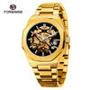 Men's Automatic Flywheel Mechanical Watch Metal Case Stainless Steel Strap And Buckle Round Dial Hollow Literal Polygon Design Leisure Style