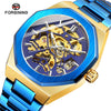 Men's Automatic Flywheel Mechanical Watch Metal Case Stainless Steel Strap And Buckle Round Dial Hollow Literal Polygon Design Leisure Style