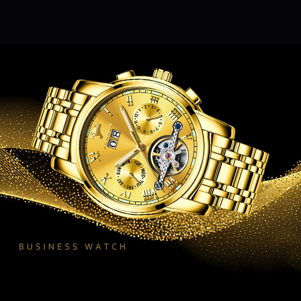 Men's Automatic Mechanical Leisure Watch With Steel Belt And Round Dial