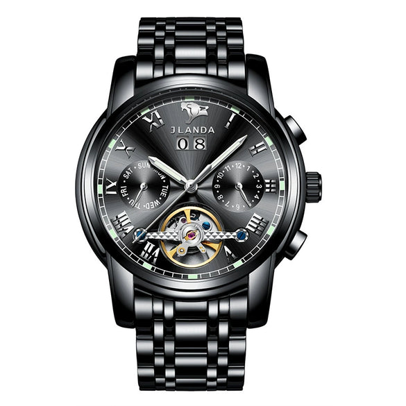 Men's Automatic Mechanical Leisure Watch With Steel Belt And Round Dial