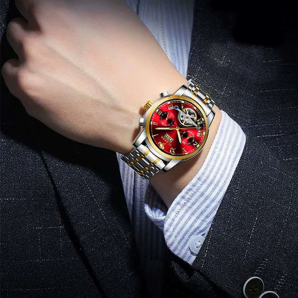 Men's Automatic Mechanical Leisure Watch With Steel Belt And Round Dial