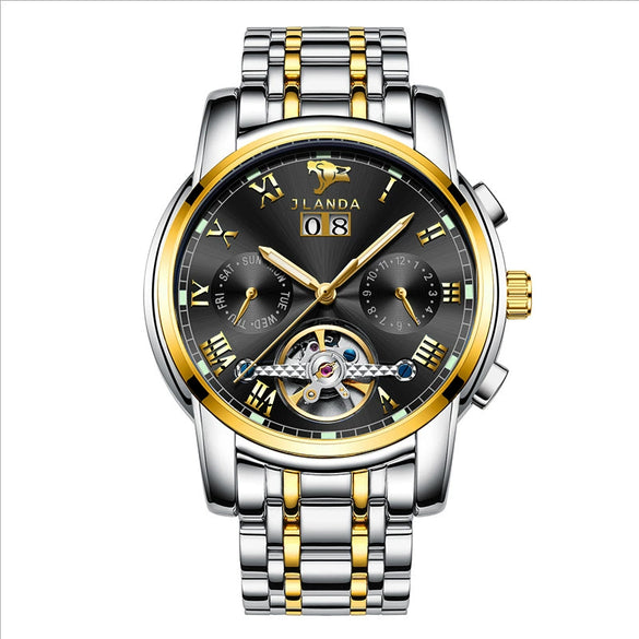 Men's Automatic Mechanical Leisure Watch With Steel Belt And Round Dial