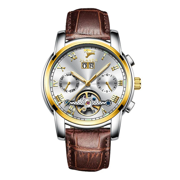 Men's Automatic Mechanical Leisure Watch With Steel Belt And Round Dial