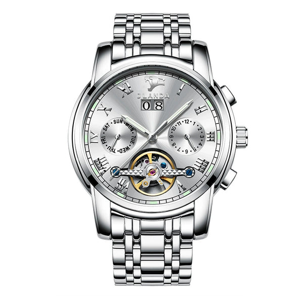 Men's Automatic Mechanical Leisure Watch With Steel Belt And Round Dial