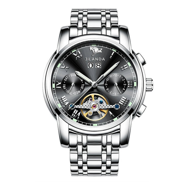 Men's Automatic Mechanical Leisure Watch With Steel Belt And Round Dial