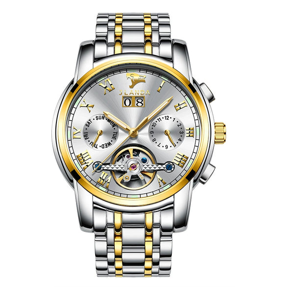 Men's Automatic Mechanical Leisure Watch With Steel Belt And Round Dial