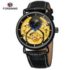Men's Automatic Mechanical Watch Alloy Case Genuine Leather Strap Stainless Steel Clasp Round Dial Cut Out Transparent Bottom Leisure Style