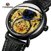 Men's Automatic Mechanical Watch Alloy Case Genuine Leather Strap Stainless Steel Clasp Round Dial Cut Out Transparent Bottom Leisure Style