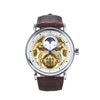 Men's Automatic Mechanical Watch Alloy Case Genuine Leather Strap Stainless Steel Clasp Round Dial Cut Out Transparent Bottom Leisure Style