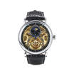 Men's Automatic Mechanical Watch Alloy Case Genuine Leather Strap Stainless Steel Clasp Round Dial Cut Out Transparent Bottom Leisure Style