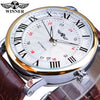 Men's Automatic Mechanical Watch Alloy Case Imitation Leather Strap Round Dial Roman Numerals Business Style