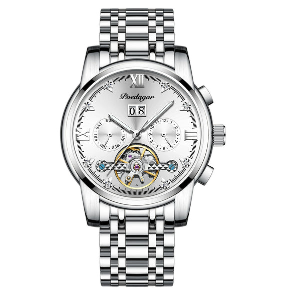 Men's Automatic Mechanical Watch Alloy Case Stainless Steel Strap Round Dial Sapphire Crystal Glass Mirror Business Style