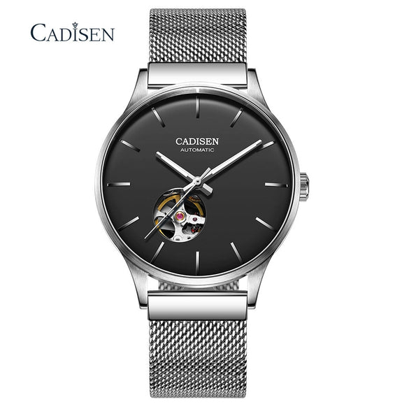 Men's Automatic Mechanical Watch Stainless Steel Case And Strap Round Dial Sapphire Glass Mirror Hollow Movement Luminous