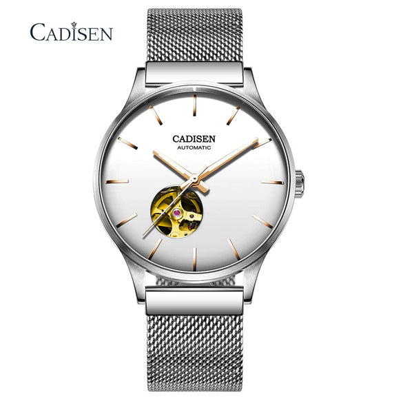 Men's Automatic Mechanical Watch Stainless Steel Case And Strap Round Dial Sapphire Glass Mirror Hollow Movement Luminous