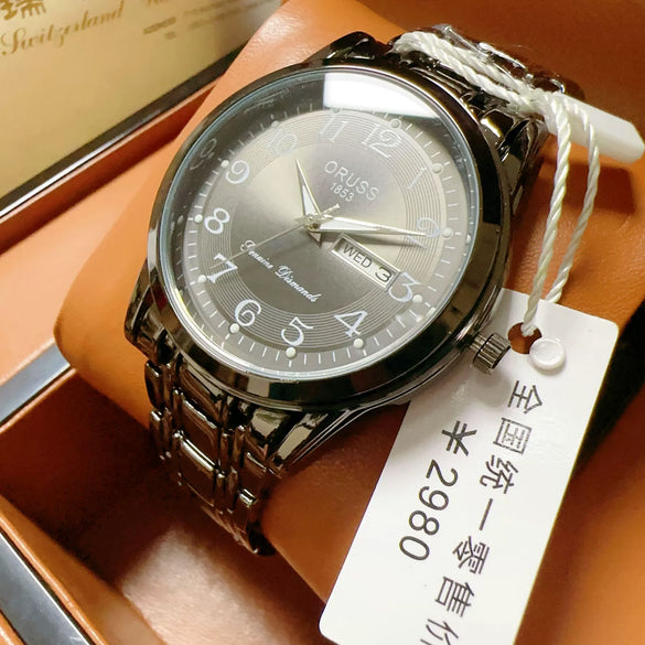 Men's Automatic Movement Alloy Case Fine Steel Strap Round Dial Mineral Reinforced Glass Mirror Leisure Style Luminous Waterproof Double Calendar Digital Watch