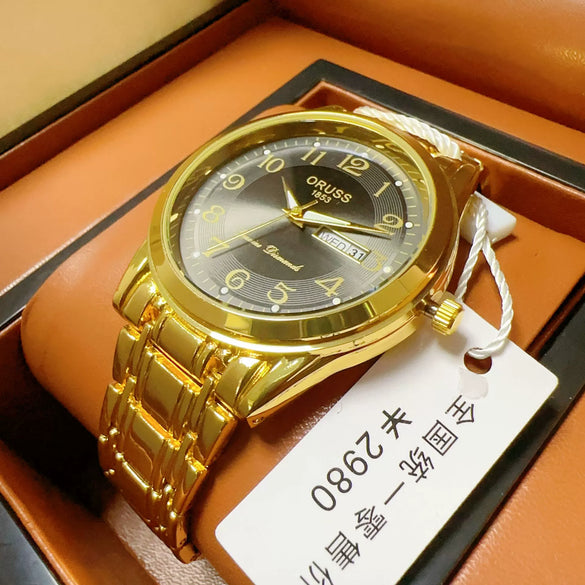 Men's Automatic Movement Alloy Case Fine Steel Strap Round Dial Mineral Reinforced Glass Mirror Leisure Style Luminous Waterproof Double Calendar Digital Watch