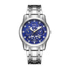 Men's Automatic Movement Hollow Calendar Luminous Alloy And Stainless Steel Round Wrist Watch With Spiral Crown And Single Folding Buckle