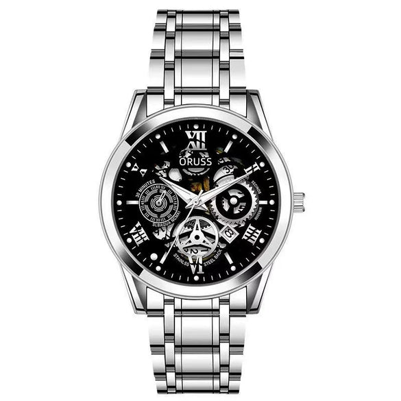 Men's Automatic Movement Watch Alloy Case And Strap Mineral Strengthened Glass Mirror Round Dial Leisure Style Luminous Waterproof