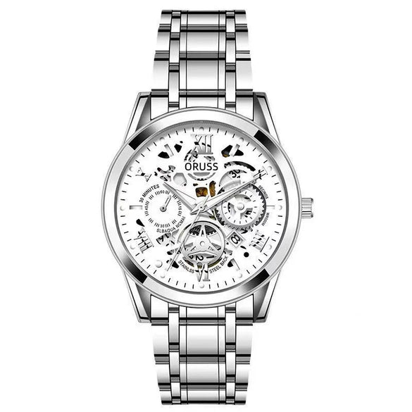 Men's Automatic Movement Watch Alloy Case And Strap Mineral Strengthened Glass Mirror Round Dial Leisure Style Luminous Waterproof