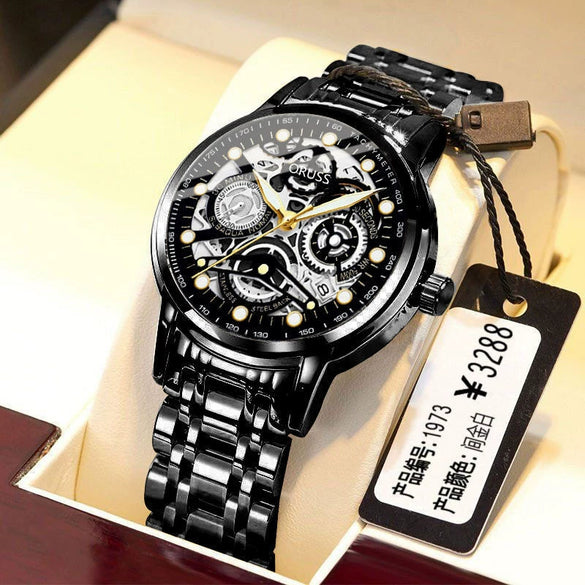 Men's Automatic Movement Watch Alloy Case And Strap Mineral Strengthened Glass Mirror Round Dial Leisure Style Luminous Waterproof