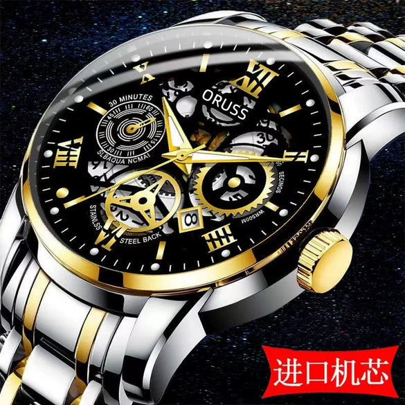 Men's Automatic Movement Watch Alloy Case And Strap Mineral Strengthened Glass Mirror Round Dial Leisure Style Luminous Waterproof