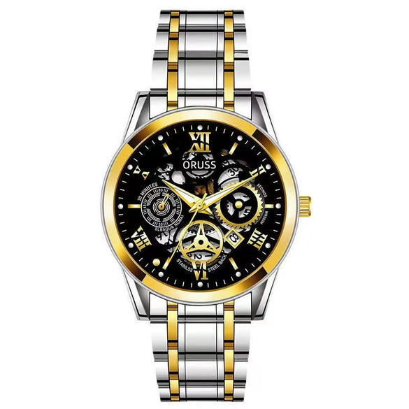 Men's Automatic Movement Watch Alloy Case And Strap Mineral Strengthened Glass Mirror Round Dial Leisure Style Luminous Waterproof
