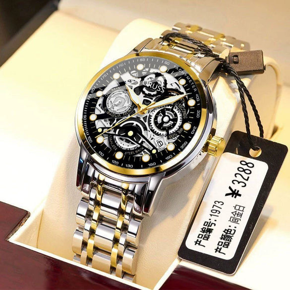 Men's Automatic Movement Watch Alloy Case And Strap Mineral Strengthened Glass Mirror Round Dial Leisure Style Luminous Waterproof