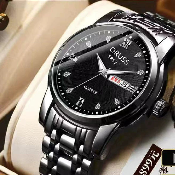 Men's Automatic Movement Waterproof Luminous Double Calendar Casual Business Style Watch With Alloy Strap And Stainless Steel Case