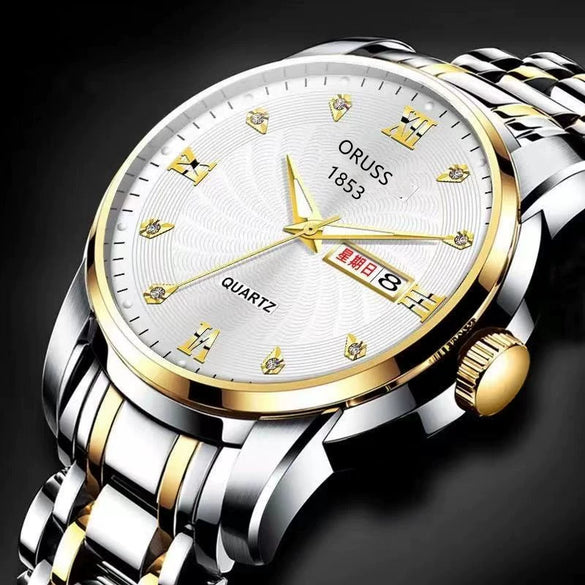 Men's Automatic Movement Waterproof Luminous Double Calendar Casual Business Style Watch With Alloy Strap And Stainless Steel Case