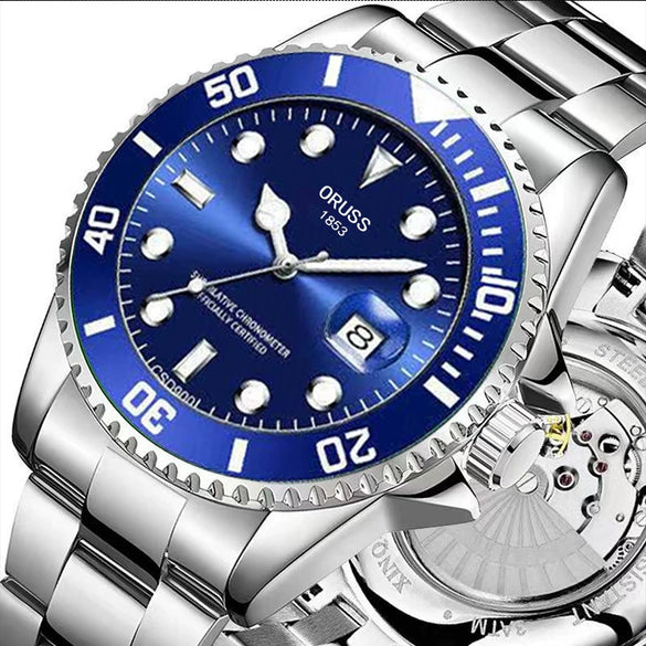 Men's Automatic Non Mechanical Alloy Case Steel Strap Waterproof Luminous Round Dial Watch