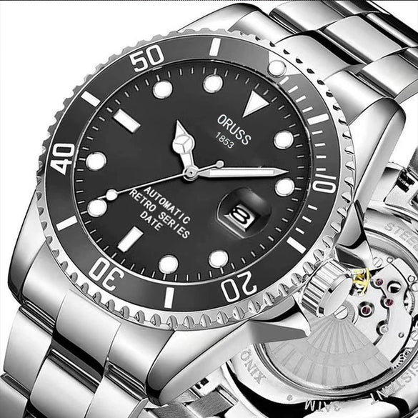 Men's Automatic Non Mechanical Alloy Case Steel Strap Waterproof Luminous Round Dial Watch